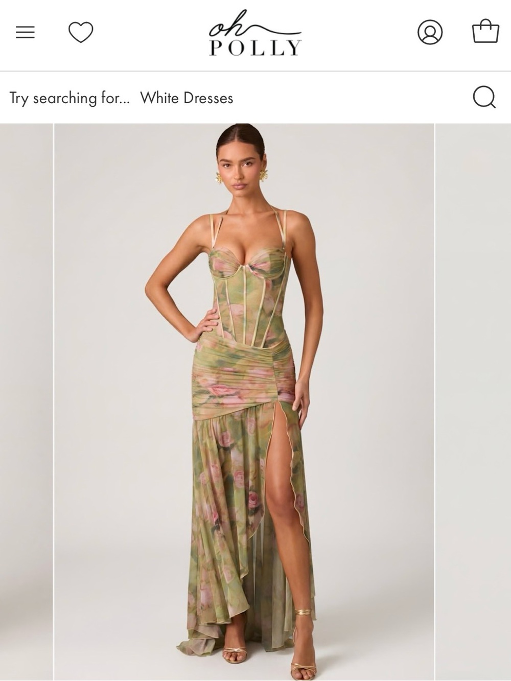 Oh Polly Olive Green & Pink Floral High-Low Mesh Corset Dress